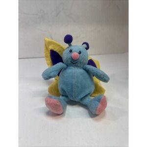 VINTAGE 1996 STUFFINS Butterfly Plush Stuffed Animal Nylon Wings Blue Yellow B1